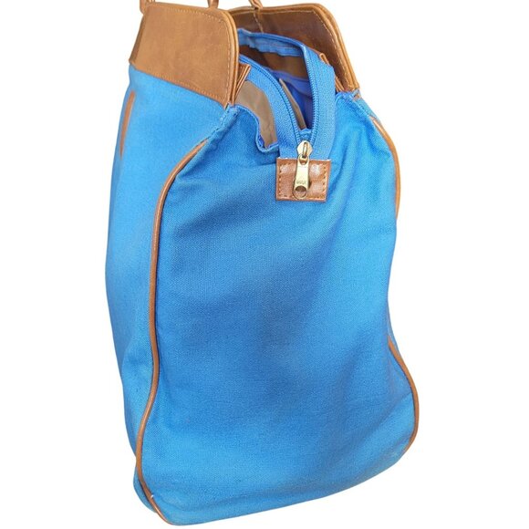 Blue & Brown Canvas & Faux Leather Avon Tote Bag With Anchor Logo 21" W X 15.5" - Picture 11 of 11